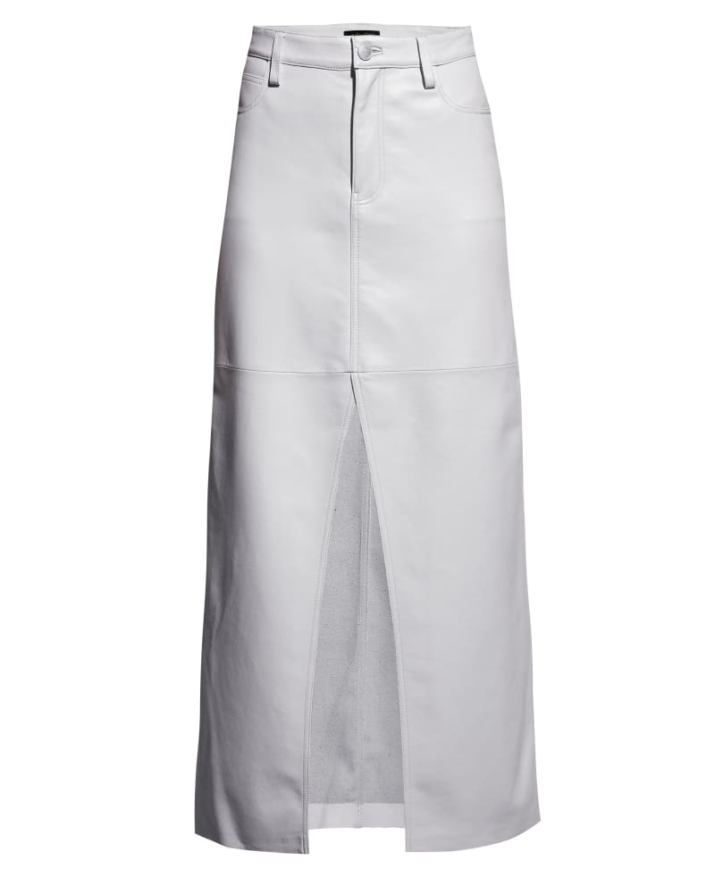 Front of a size 10 Imogen Recycled Leather Skirt in White by AS by DF. | dia_product_style_image_id:327718
